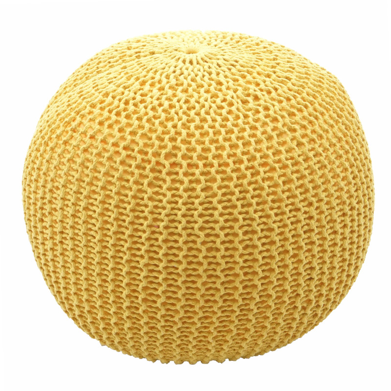 Pouf tabouret de tricotage, aspect de tricotage à grosses mailles 40x50cm - jaune