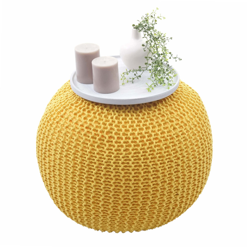 Pouf tabouret de tricotage, aspect de tricotage à grosses mailles 40x50cm - jaune