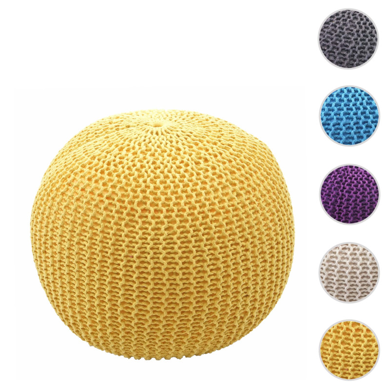 Pouf tabouret de tricotage, aspect de tricotage à grosses mailles 40x50cm - jaune