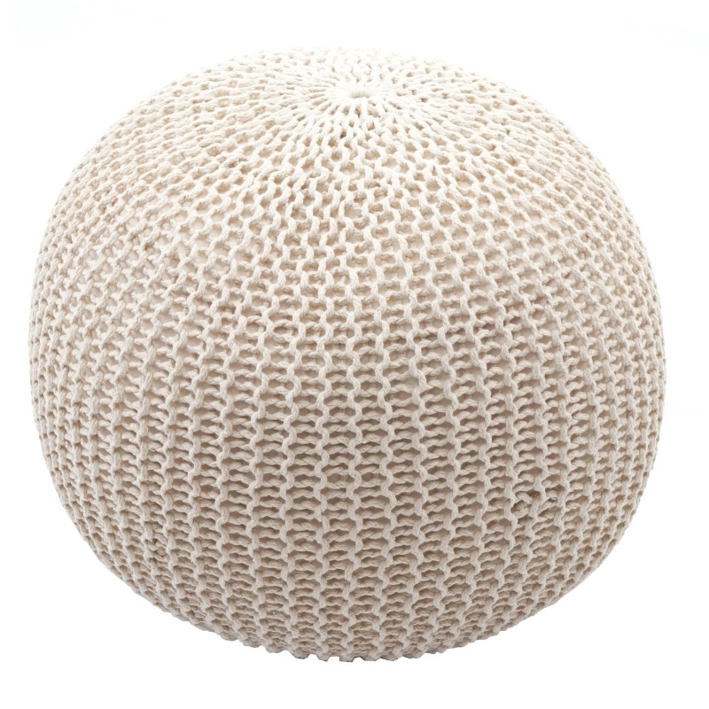 Pouf tabouret de tricotage, aspect de tricotage à grosses mailles 40x50cm - beige