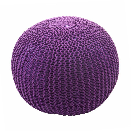 Pouf tabouret de tricotage, aspect de tricotage à grosses mailles 40x50cm - lilas