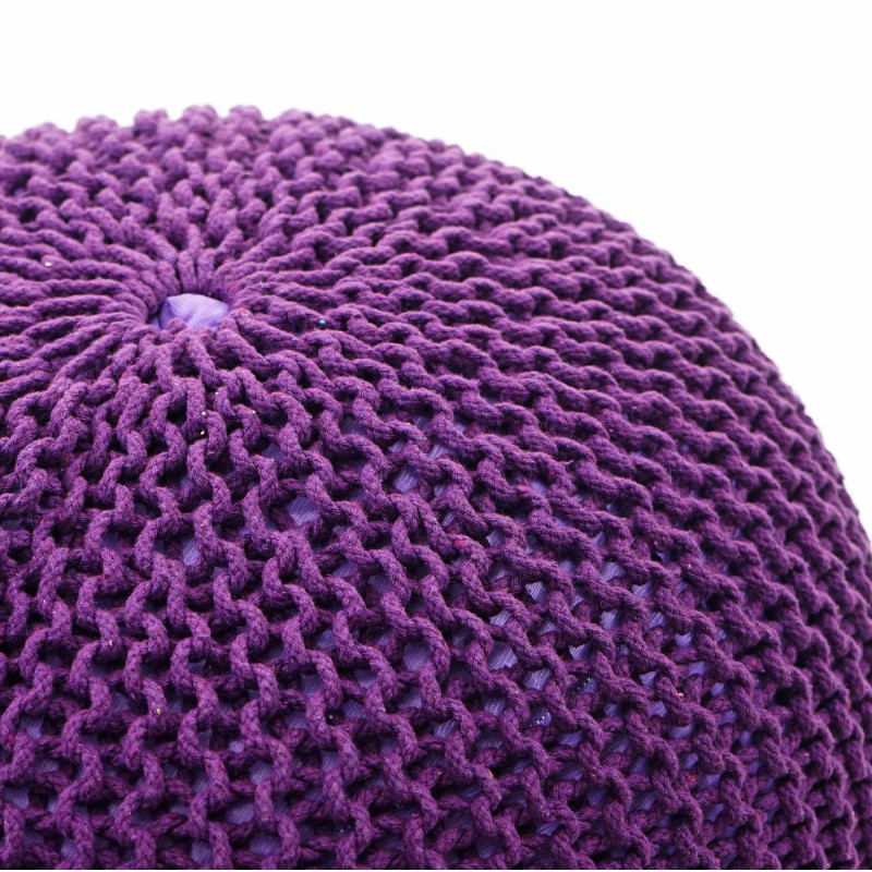 Pouf tabouret de tricotage, aspect de tricotage à grosses mailles 40x50cm - lilas