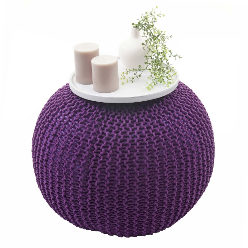 Pouf tabouret de tricotage, aspect de tricotage à grosses mailles 40x50cm - lilas