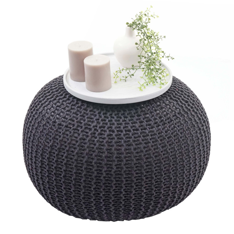 Pouf tabouret de tricotage, aspect de tricotage à grosses mailles 40x50cm - gris foncé