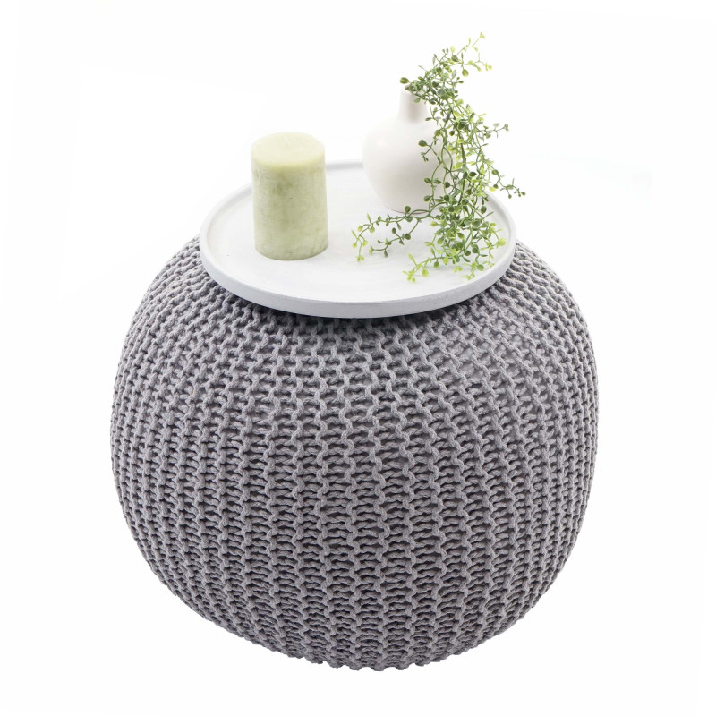 Pouf tabouret de tricotage, aspect de tricotage à grosses mailles 40x50cm - gris