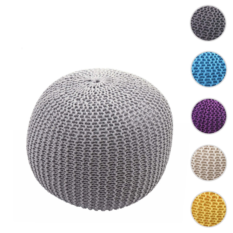 Pouf tabouret de tricotage, aspect de tricotage à grosses mailles 40x50cm - gris