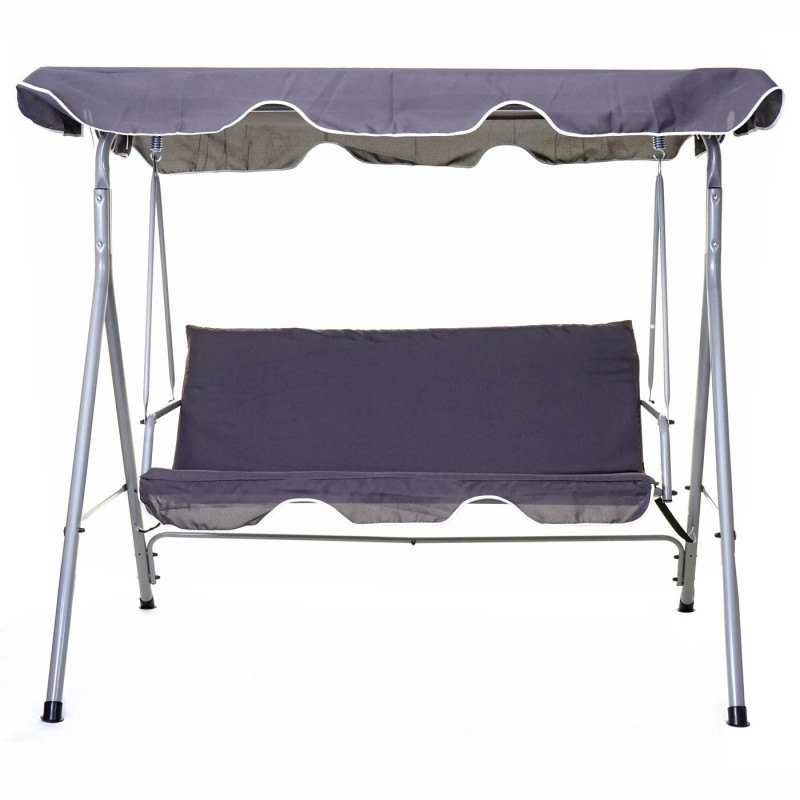 Balancelle balançoire de suspension pour jardin, banc, 3 places, toit réglable 197x185cm - gris foncé