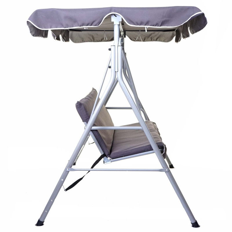 Balancelle balançoire de suspension pour jardin, banc, 3 places, toit réglable 197x185cm - gris foncé