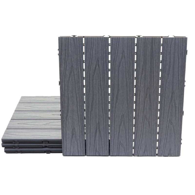 Carreaux en WPC, aspect bois pour terrasse, structure 3-D, enduit gris - 4 carreaux à 50x50 cm 1 m²