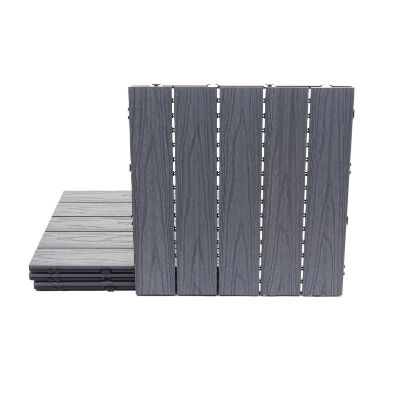 Carreaux en WPC, aspect bois pour terrasse, structure 3-D, enduit gris - 4 carreaux à 50x50 cm 1 m²