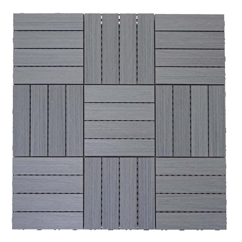 Carreaux en WPC, bois pour terrasse, structure 3-D, enduit gris - 11 carreaux à 30x30 cm 1 m²