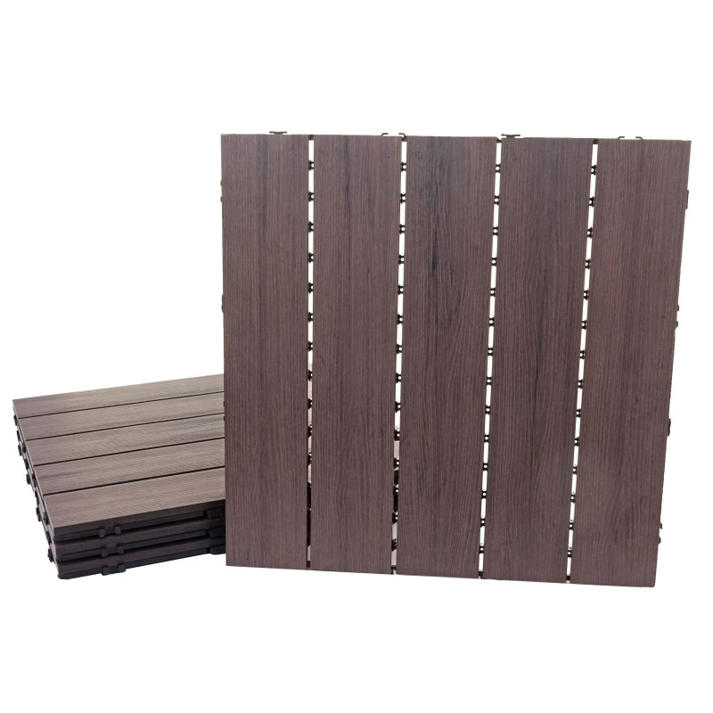 Carreaux en WPC, aspect bois pour terrasse,structure 3-D - 4 carreaux à 50x50 cm 1 m², gris-marron