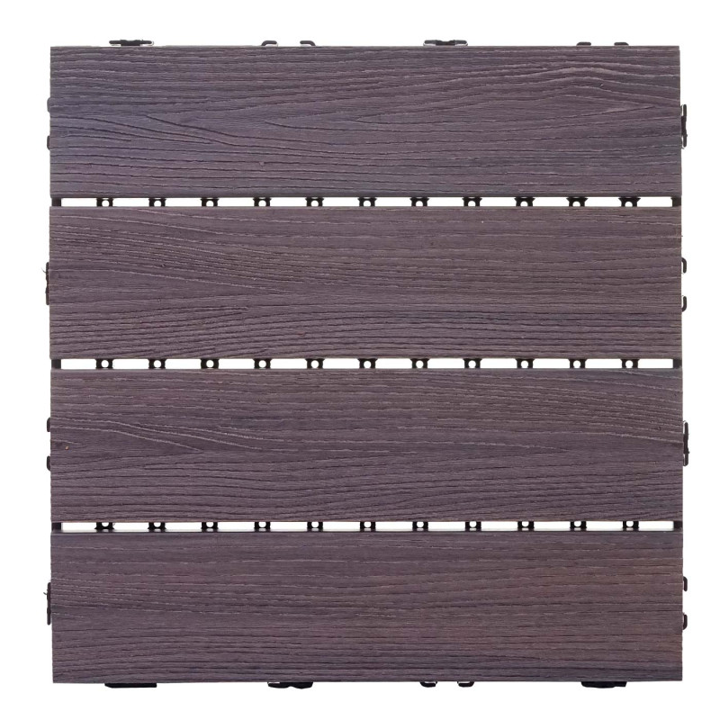 Carreaux en WPC, aspect bois,pour terrasse, structure 3-D - 11 carreaux à 30x30 cm 1 m² gris-marron