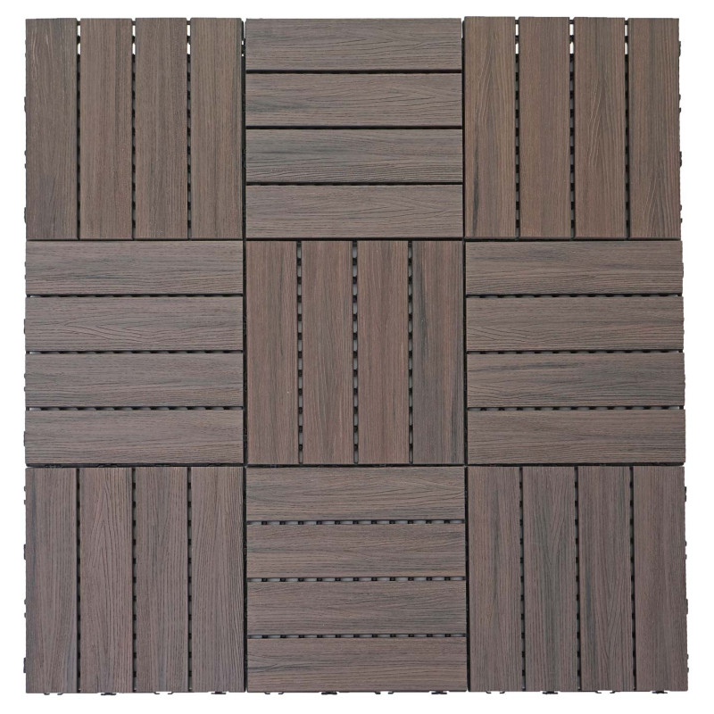 Carreaux en WPC, aspect bois,pour terrasse, structure 3-D - 11 carreaux à 30x30 cm 1 m² gris-marron