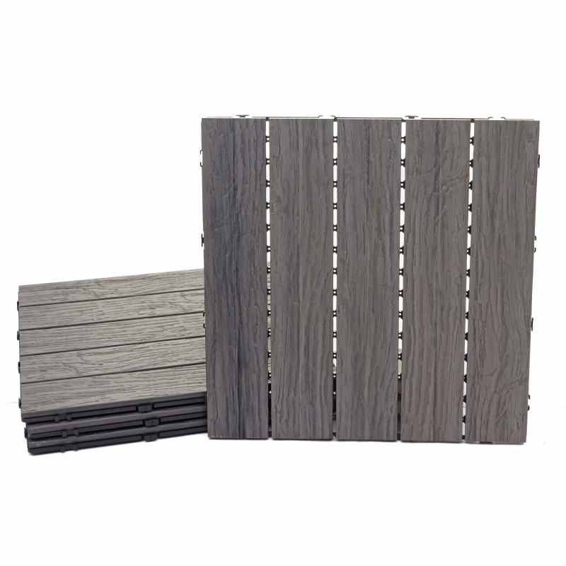 Carreaux en WPC, aspect bois pour balcon/terrasse, structure 3-D, marron - 4 carreaux 50x50 cm 1 m²