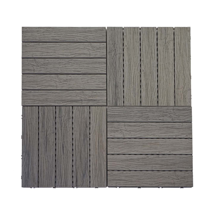 Carreaux en WPC, aspect bois pour balcon/terrasse, structure 3-D, marron - 4 carreaux 50x50 cm 1 m²