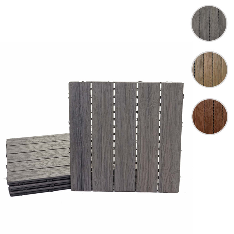 Carreaux en WPC, aspect bois pour balcon/terrasse, structure 3-D, marron - 4 carreaux 50x50 cm 1 m²