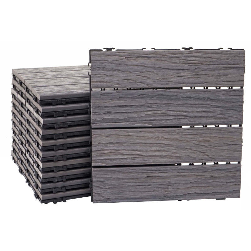 Carreaux en WPC, aspect bois,structure 3-dimensionnelle,marron antique - 11 carreaux à 30x30 cm 1m²