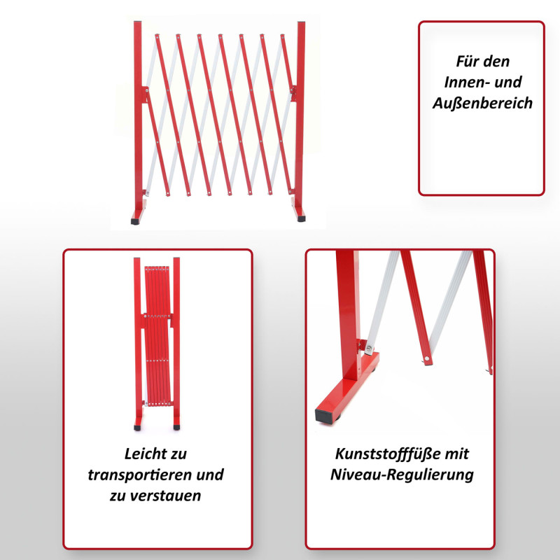 Grillage grille protectrice télescopique, aluminium rouge/blanc - hauteur 103cm, largeur 28-200cm