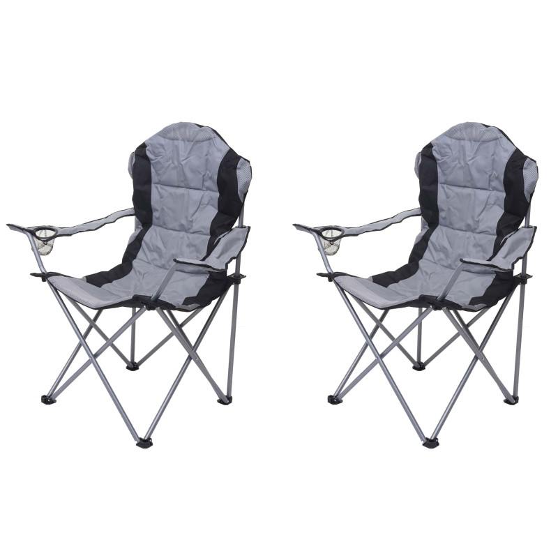 2x Chaise de camping chaise pour pêcheur, pliable, rembourré - gris