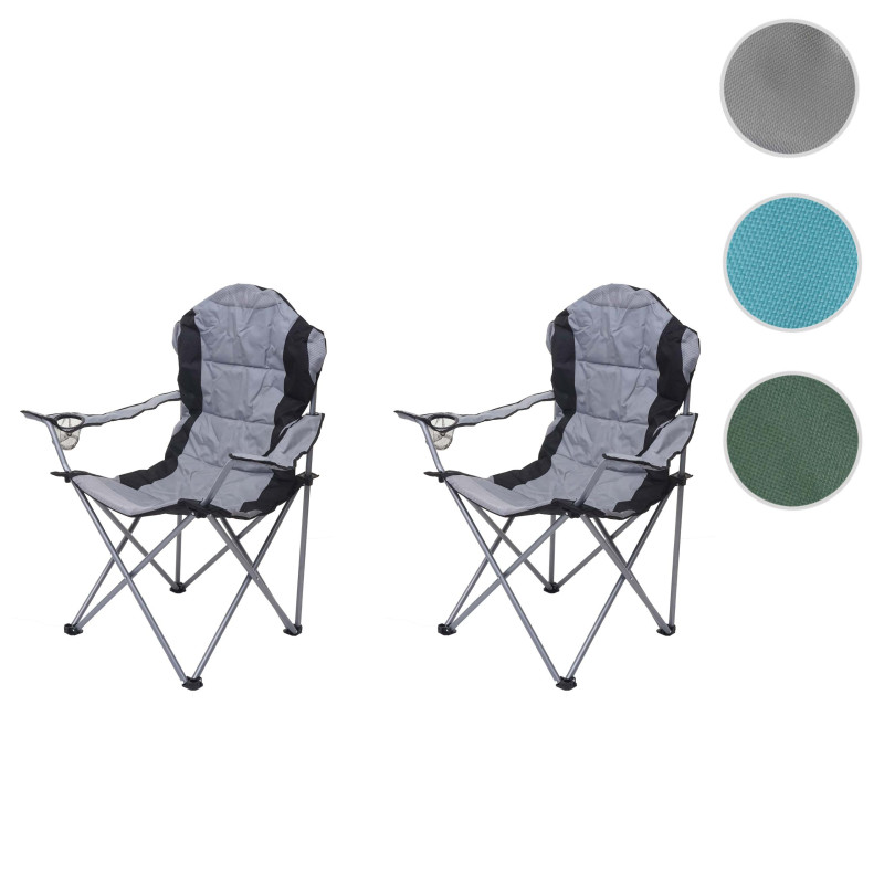 2x Chaise de camping chaise pour pêcheur, pliable, rembourré - gris