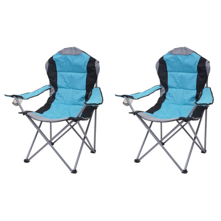 2x Chaise de camping chaise pour pêcheur, pliable, rembourré - bleu