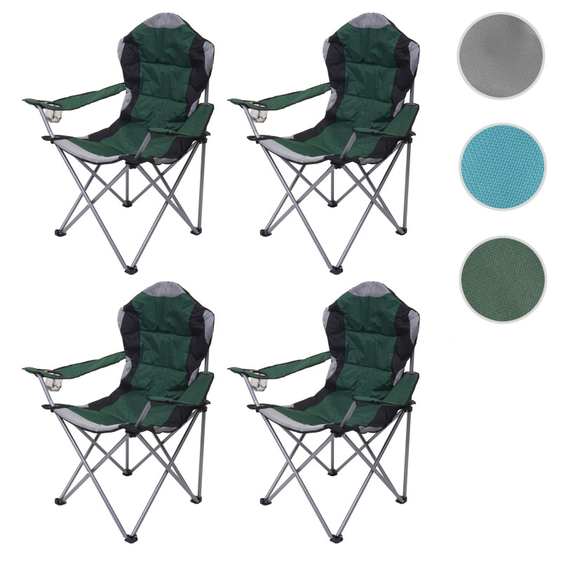 4x Chaise de camping chaise pour pêcheur, pliable, rembourré - gris