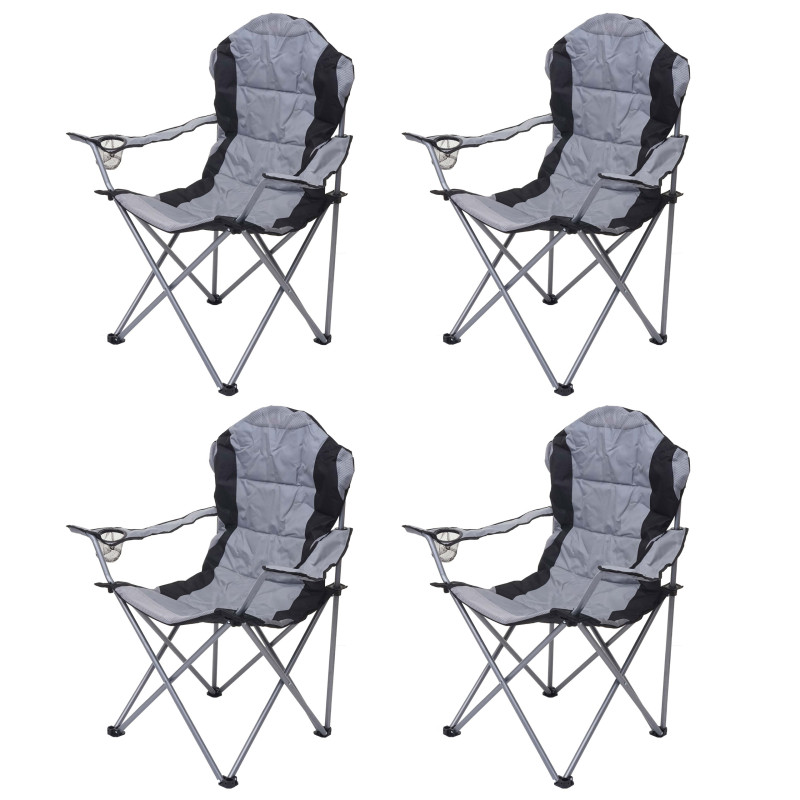 4x Chaise de camping chaise pour pêcheur, pliable, rembourré - gris