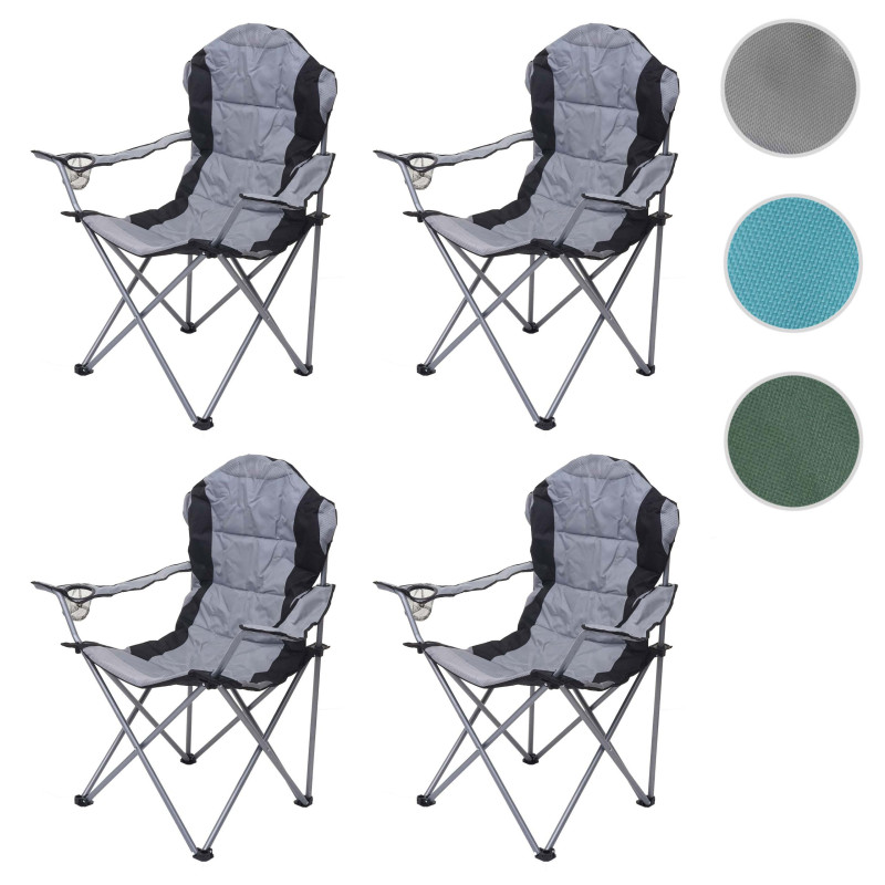 4x Chaise de camping chaise pour pêcheur, pliable, rembourré - gris