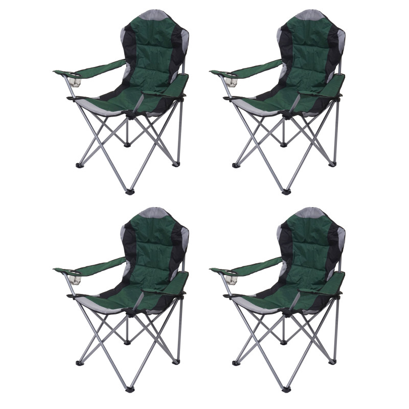 4x Chaise de camping chaise pour pêcheur, pliable, rembourré - vert