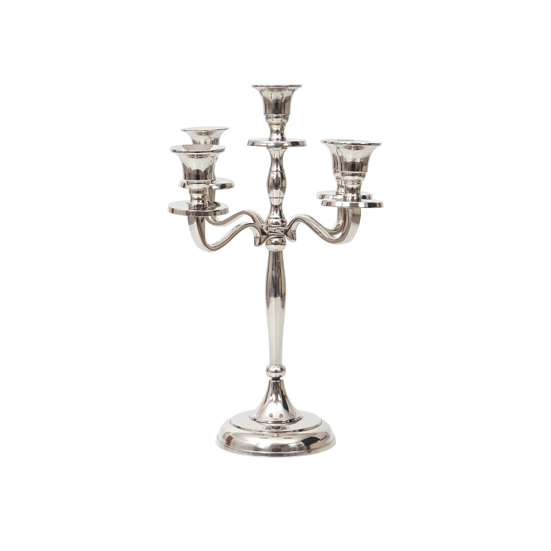 Bougeoir chandelier, candélabre à 5 branches en aluminium 31cm massif 0,6kg - couleur: argent