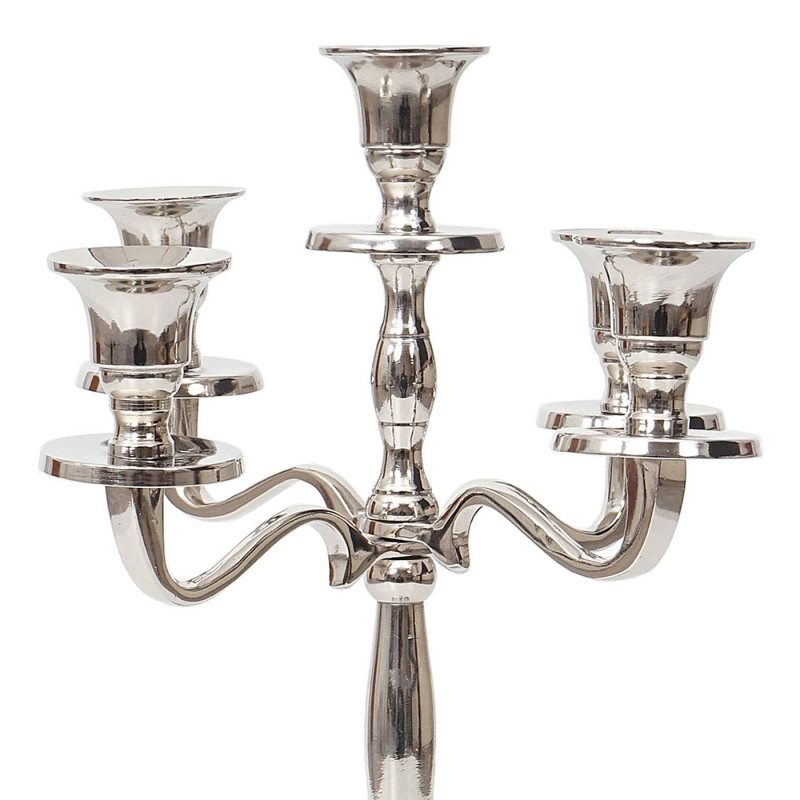 Bougeoir chandelier, candélabre à 5 branches en aluminium 31cm massif 0,6kg - couleur: argent