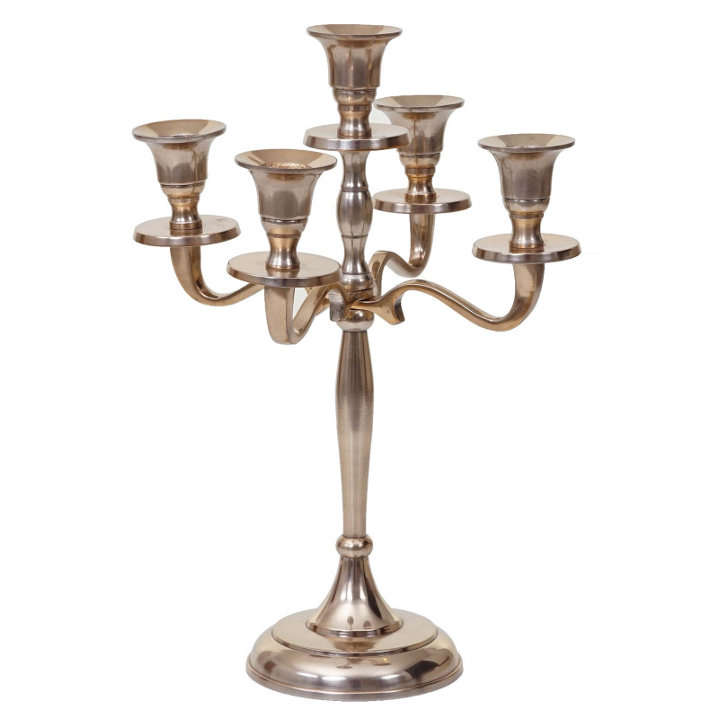 Bougeoir chandelier, torchère, candélabre à 5 branches en aluminium 31cm massif 0,6kg - couleur: or