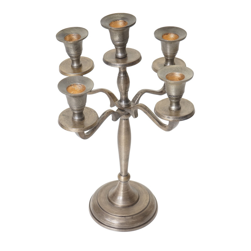 Bougeoir chandelier, candélabre à 5 branches en aluminium 31cm massif 0,6kg - couleur: or antique