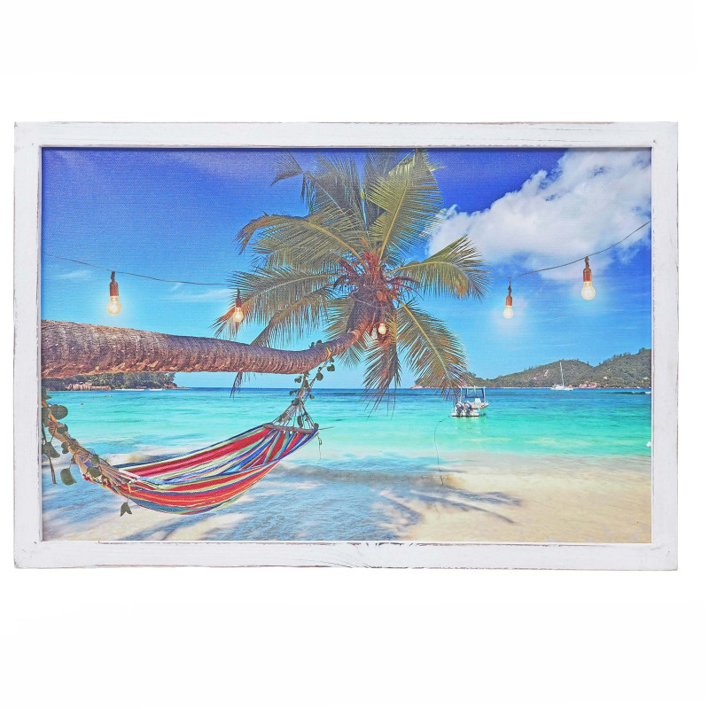 Tableau LED image avec illumination, mer, toile murale avec cadre, style shabby, 60x40cm