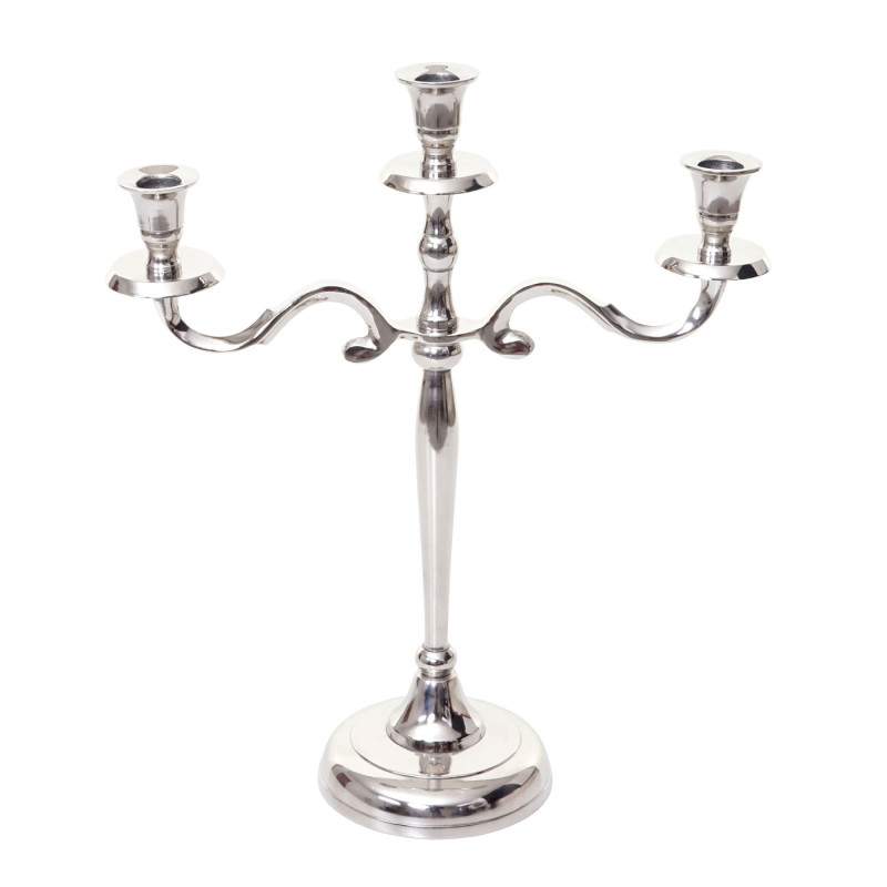 Bougeoir chandelier, candélabre à 3 branches en aluminium 40cm massif 0,7kg - couleur: argent