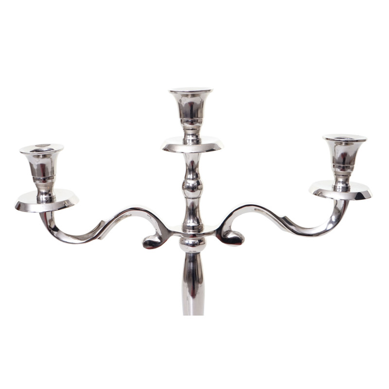 Bougeoir chandelier, candélabre à 3 branches en aluminium 40cm massif 0,7kg - couleur: argent