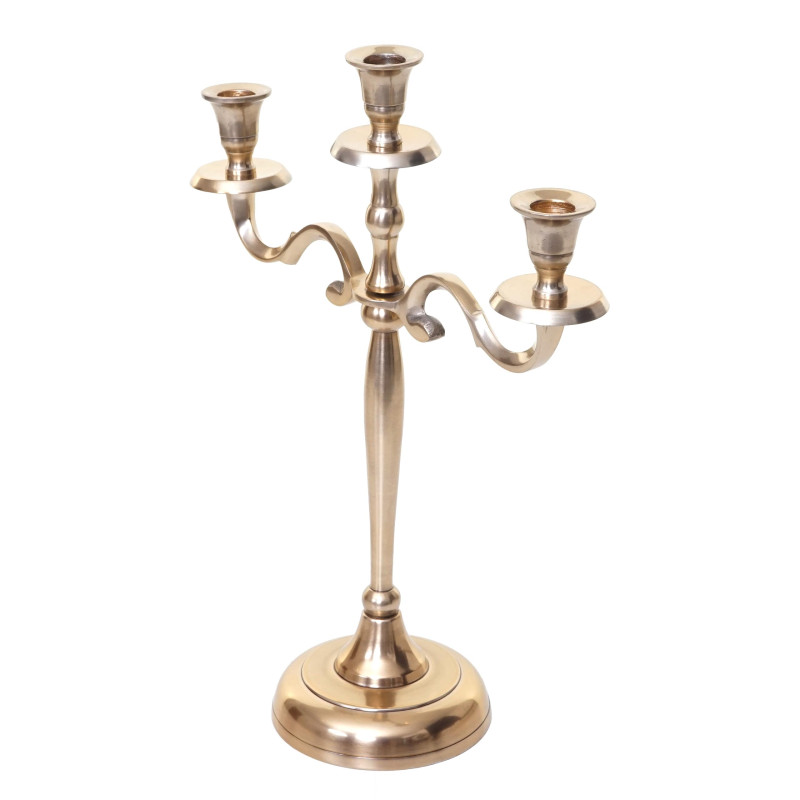 Bougeoir chandelier, torchère, candélabre à 3 branches en aluminium 40cm massif 0,7kg - couleur: or