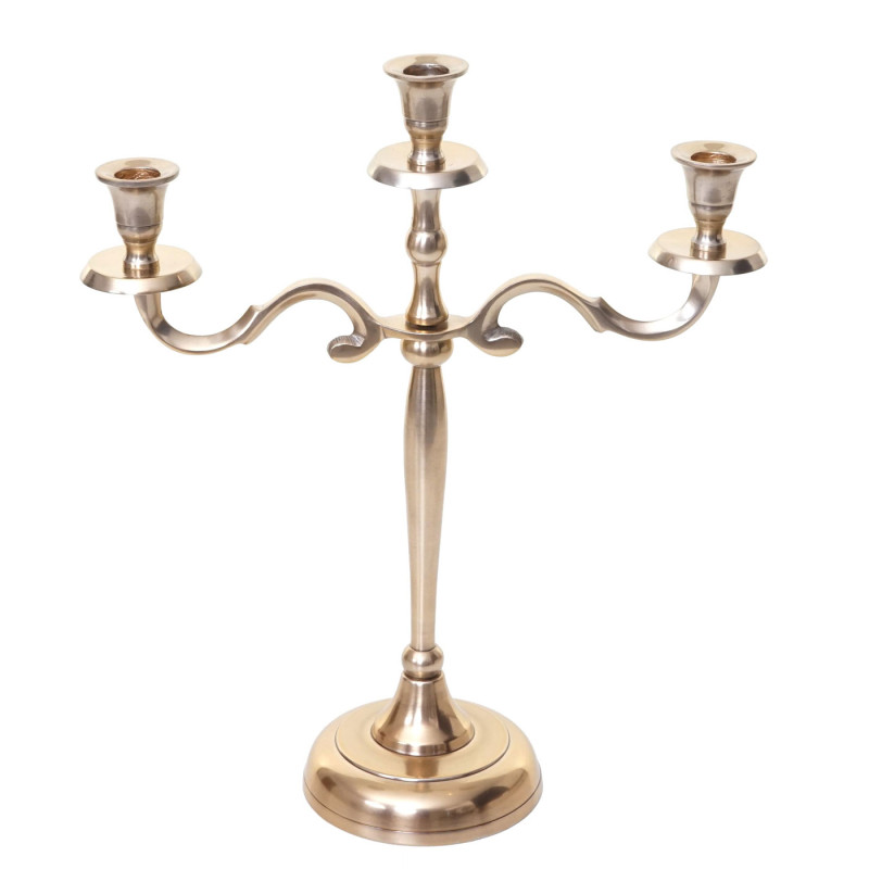 Bougeoir chandelier, torchère, candélabre à 3 branches en aluminium 40cm massif 0,7kg - couleur: or
