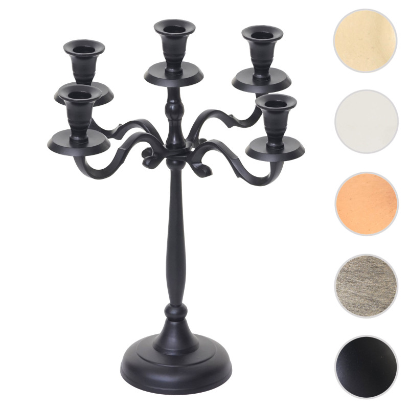 Bougeoir chandelier, candélabre à 5 branches en aluminium 41cm massif 1kg - couleur: noir mat