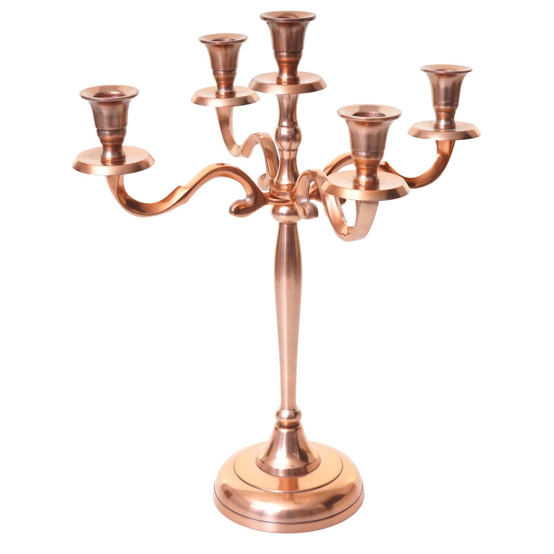 Bougeoir chandelier, torchère, candélabre à 5 branches en aluminium 41cm massif 1kg - couleur: cuivre