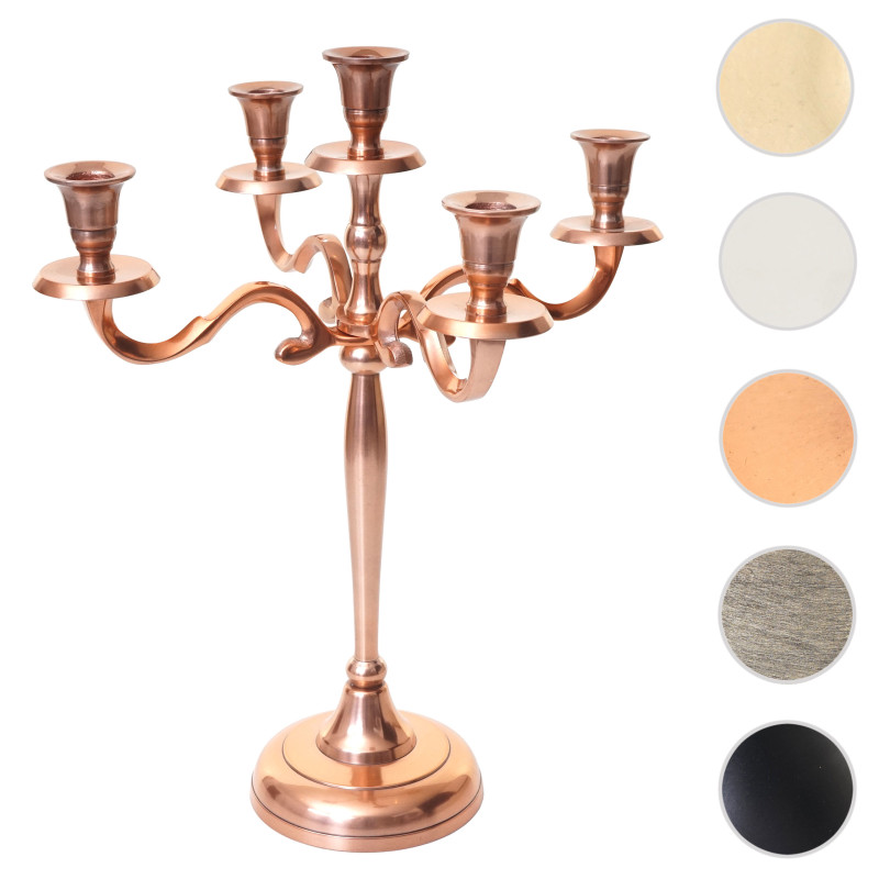 Bougeoir chandelier, torchère, candélabre à 5 branches en aluminium 41cm massif 1kg - couleur: cuivre