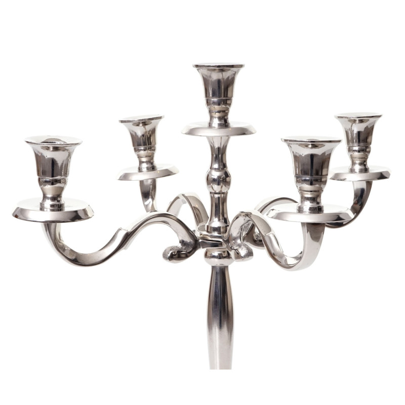 Bougeoir chandelier, torchère, candélabre à 5 branches en aluminium 41cm massif 1kg - couleur: argent