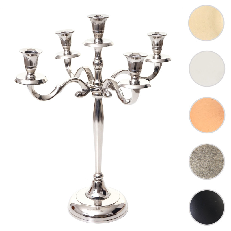 Bougeoir chandelier, torchère, candélabre à 5 branches en aluminium 41cm massif 1kg - couleur: argent