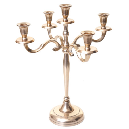 Bougeoir chandelier, torchère, candélabre à 5 branches en aluminium 41cm massif 1kg - couleur: or