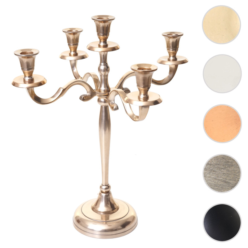 Bougeoir chandelier, torchère, candélabre à 5 branches en aluminium 41cm massif 1kg - couleur: or