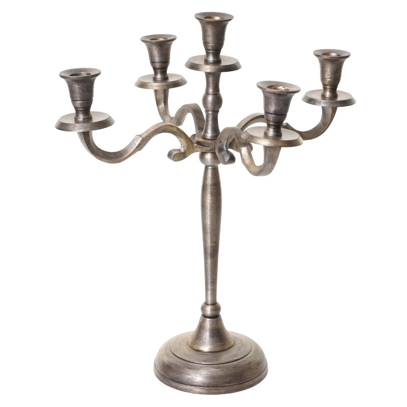 Bougeoir chandelier, candélabre à 5 branches en aluminium 41cm massif 1kg - couleur: or antique