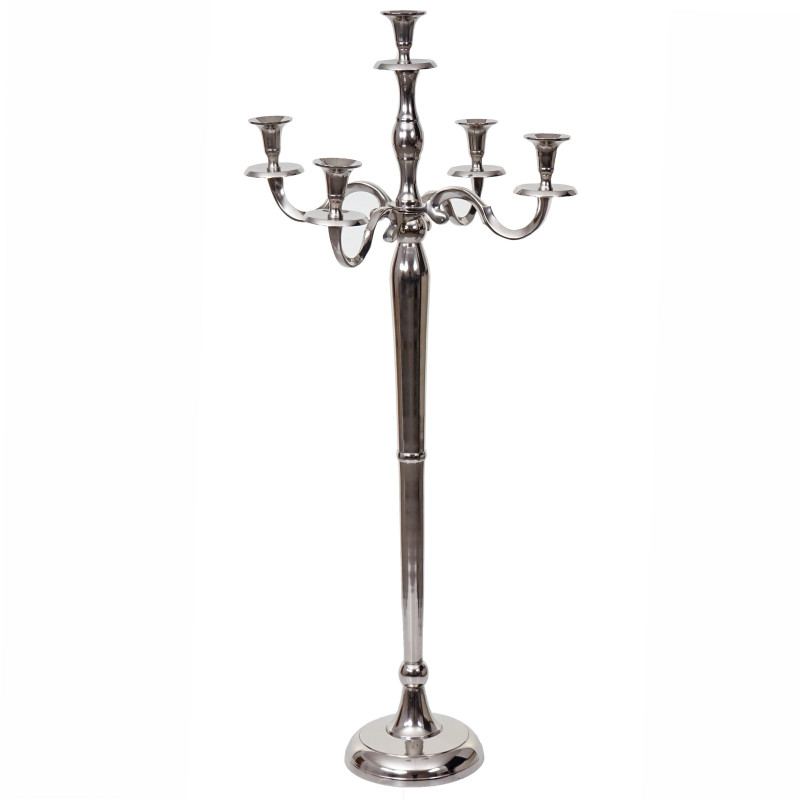 Bougeoir chandelier, candélabre à 5 branches en aluminium 100cm massif 2,5kg - couleur: argent