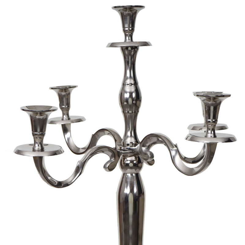 Bougeoir chandelier, candélabre à 5 branches en aluminium 100cm massif 2,5kg - couleur: argent