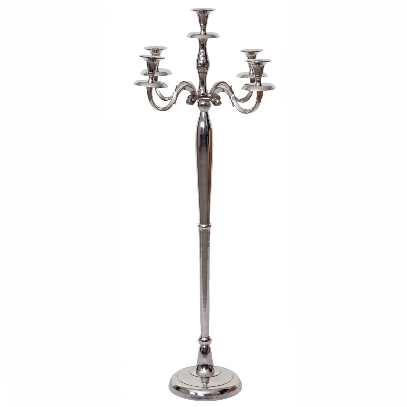Bougeoir chandelier, candélabre à 5 branches en aluminium 118cm massif 3,6kg - couleur: argent
